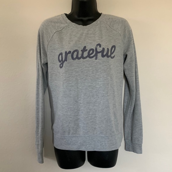 Grayson Threads Grey Grateful Cursive Print Crewneck Sweater - Picture 2 of 8